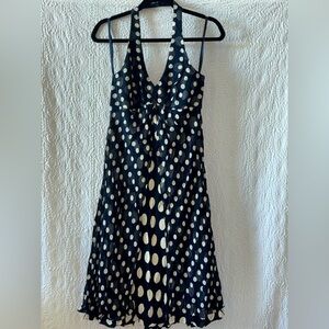 I.N.C. International Concepts Silk Polka Dots Sheer Overlay Halter Midi Dress